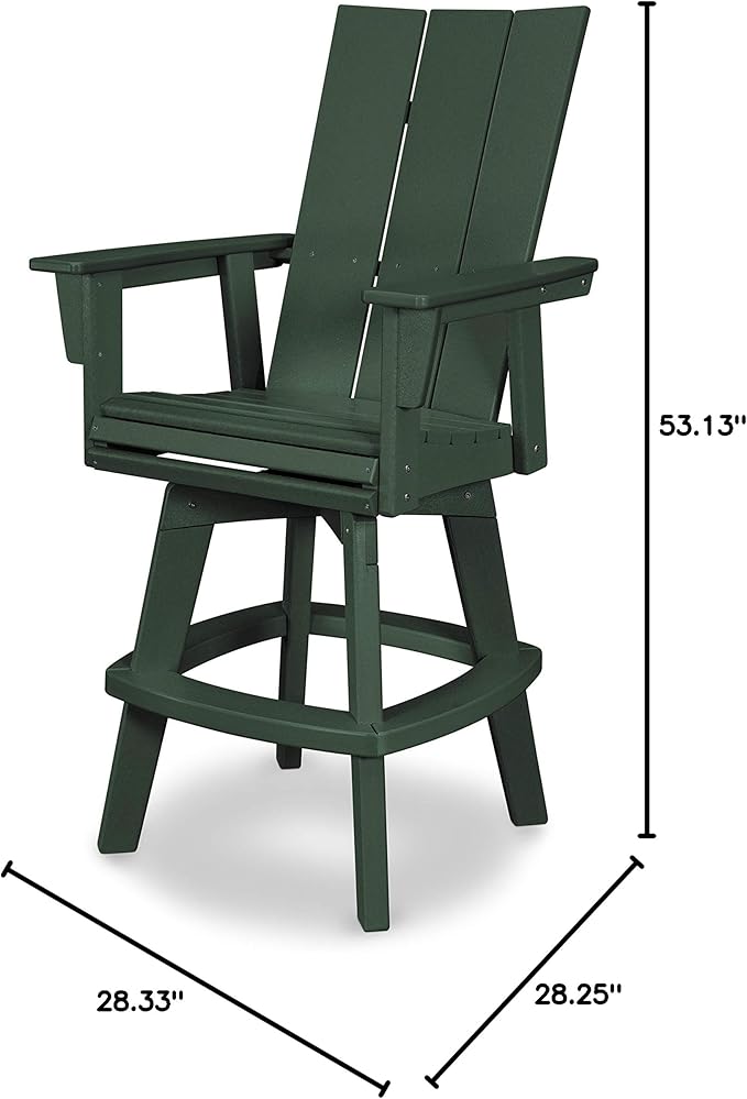 POLYWOOD® Modern Curveback Adirondack Swivel Bar Chair in Green
