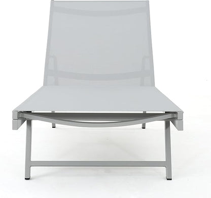 Christopher Knight Home Salton Outdoor Mesh Loungers with Aluminum Frame, 4-Pcs Set, Grey / Dark Grey