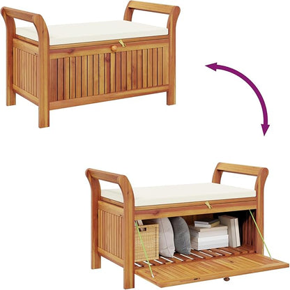 vidaXL Garden Storage Bench Cream White, Natural Wood