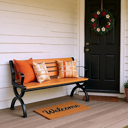 Outdoor Bench, 47" 59" 71" Metal Solid Wood Garden Bench for Outdoor, Weatherproof Park Benches with Backrest and Armrests, Patio Benches for Yard, Front Porch(Oranges,120cm/47.2")