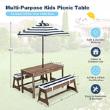 HONEY JOY Kids Picnic Table, Outdoor Wooden Table & Bench Set w/Removable Cushions and Umbrella, Stripe Fabric - Photo 6