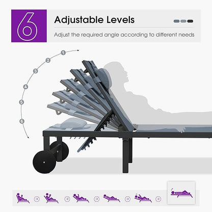 PURPLE LEAF Beach Lounge Chair with Face Hole Pillow and Headrest Adjustable 5-Position Lay Flat Aluminum Patio Chaise Lounges Set Wheels Outdoor Tanning Chair for Sunbathing Pool Beach Indigo