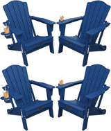Folding Adirondack Chair Set of 4, HDPE All-Weather Outdoor Chair with Cup Holder, Wooden Textured, Fire Pit Chair - Photo 1