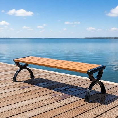 Outdoor Garden Bench, Patio Bench with Cast Iron Metal Frame & Comfort Wood Seat 47" 59" 71" Weather Proof Porch Chair Furniture, Easy to Assemble(Orange,120cm/47.2")