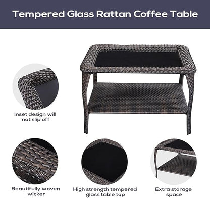 Belord Patio Furniture Set 6 Seats, Outdoor Swivel Rocker Patio Chairs, Oversized Outdoor Sectional Couch, Two 3-Seater Sofas with Coffee Table, Ideal for Porch, Deck, Brown Wicker/Beige