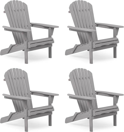 Wooden Folding Adirondack Chair Set of 4, Pre-Assembled BackRest Wood Lounge Chair for Outdoor Patio Garden Lawn Backyard Deck Pool Beach Firepit