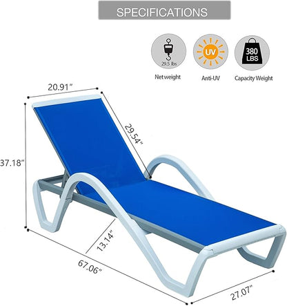 Domi Patio Chaise Lounge Outdoor Lounge Chair Adjustable Aluminum Pool Lounge Chair with Armrests, Durable Textilene, All Weather Poolside Lounger for Deck, Lawn, Garden, Blue