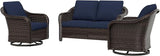 3 Piece Patio Wicker Conversation Set, All-Weather Use Outdoor Wicker Loveseat with 2 PE Rattan 360 Swivel Chair - Photo 1
