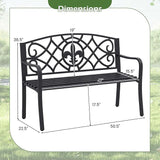 Giantex 50.5” Outdoor Bench with Metal Frame, Floral Design Cast Iron Backrest, Slatted Seat, Adjustable Foot Pads - Photo 3