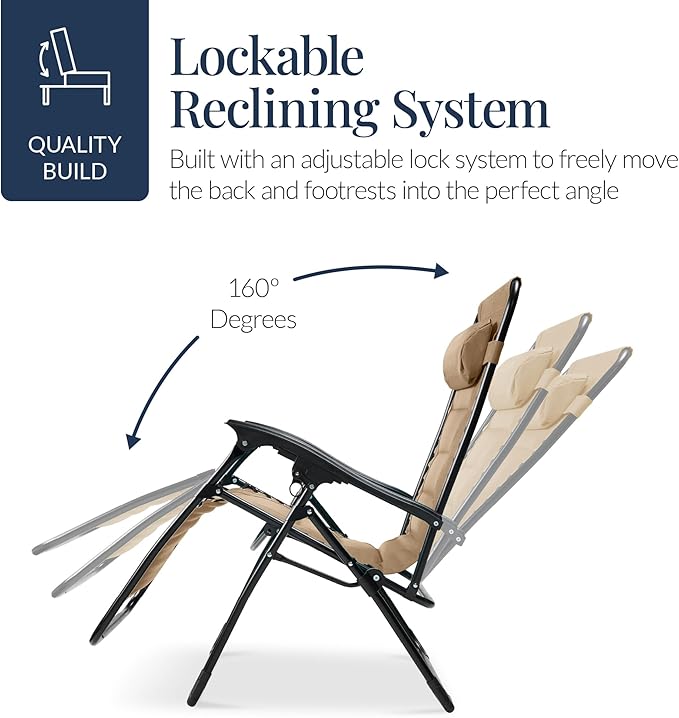 Best Choice Products Oversized Padded Zero Gravity Chair, Folding Outdoor Patio Recliner - Photo 7