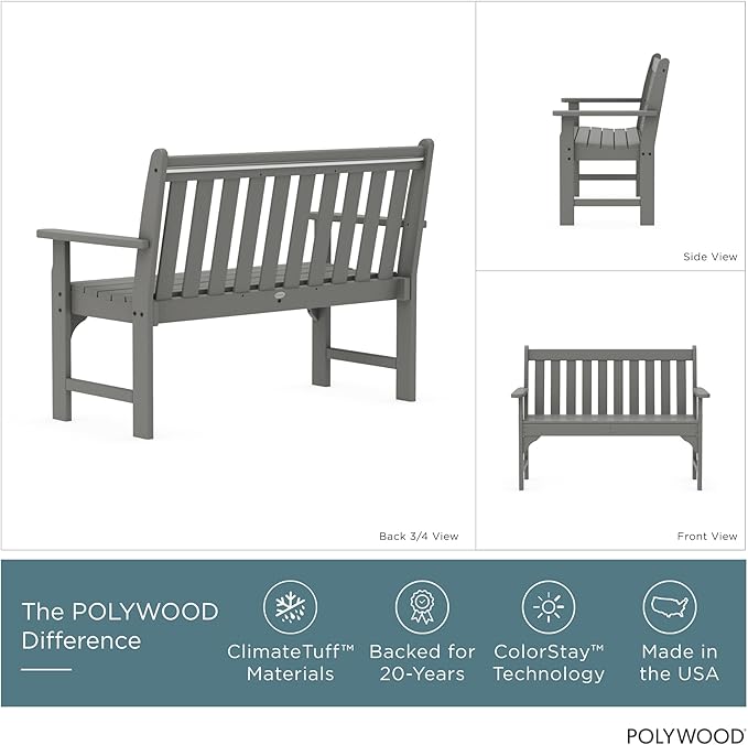 POLYWOOD GNB48GY Vineyard 48" Bench, Slate Grey - Photo 4