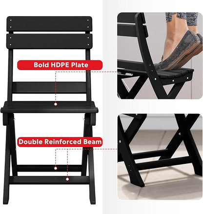 Costaelm Outdoor Patio Modern Folding Dining Chair, HDPE Armless Poly Lumber Plastic Outdoor Chairs Restaurant Bistro Dining Table Chair for Outside Porch Backyard Garden, Black