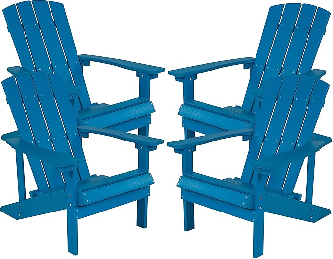 Flash Furniture Charlestown Poly Resin Adirondack Chair - Blue - All Weather - Indoor/Outdoor - Set of 4