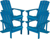Flash Furniture Charlestown Poly Resin Adirondack Chair - Blue - All Weather - Indoor/Outdoor - Set of 4 - Photo 1