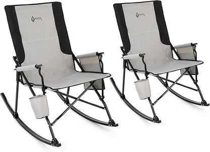 ARROWHEAD OUTDOOR 2-Pack Foldable Rocking Camp Chair with Large Cup Holder, Side Pocket, Space-Saving Folding, Enhanced Swinging Rocker for Camping, Fishing, Patio