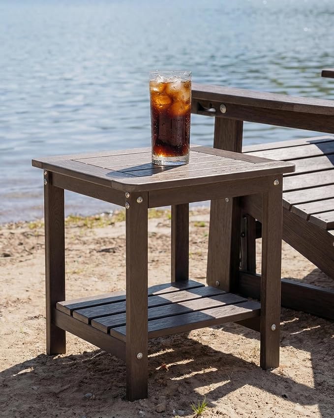 Kibaso-Adirondack Outdoor Side Table, 2-Tier HDPE Outdoor End Table, Weather Resistant Easy Maintenance - Photo 8