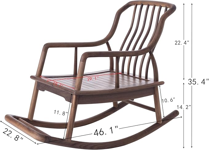 Rocking Chair Black Walnut Wood Patio Rocking Chairs Outdoor Rocking Chair & Indoor Rocker for Garden Patio Balcony Backyard Porch Rocker with Cushion and Backrest