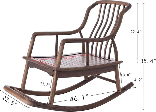 Rocking Chair Black Walnut Wood Patio Rocking Chairs Outdoor Rocking Chair & Indoor Rocker for Garden Patio Balcony Backyard Porch Rocker with Cushion and Backrest