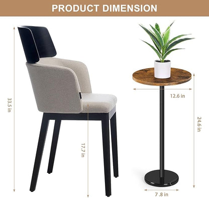 OYEAL Drink Side Table Small Round Cocktail Table for Patio Outdoor Pedestal Side Table Coffee Table with Black Marble Base for Sofa Couch, Rustic Brown & Black