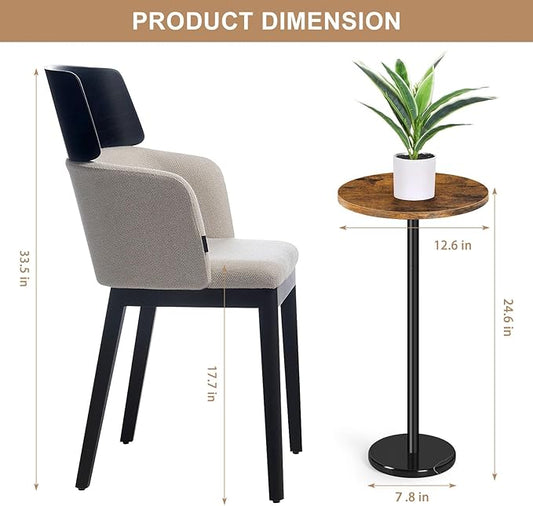 OYEAL Drink Side Table Small Round Cocktail Table for Patio Outdoor Pedestal Side Table Coffee Table with Black Marble Base for Sofa Couch, Rustic Brown & Black