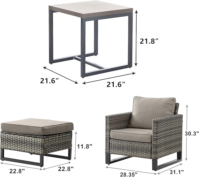 Wicker Outdoor Patio Furniture Set - 5 Piece Patio Conversation Set with 2 Wicker Armrest Chairs - Photo 2