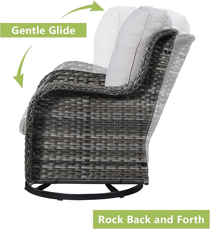 Rilyson Wicker Rocking Chair Swivel Chairs - 3 PC Rocker Patio Furniture Set Rattan Rocking Bistro Sets with Glass Top - Photo 3