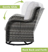 Rilyson Wicker Rocking Chair Swivel Chairs - 3 PC Rocker Patio Furniture Set Rattan Rocking Bistro Sets with Glass Top - Photo 3
