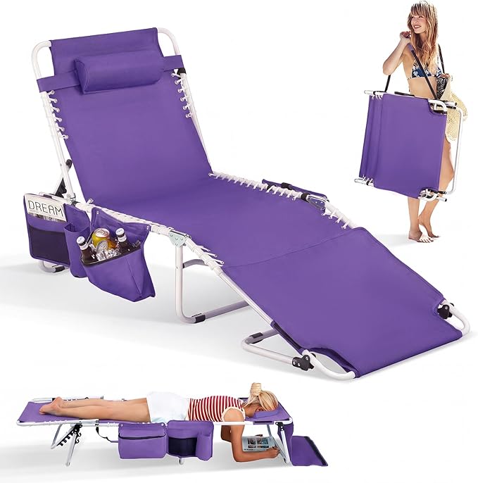 VINGLI Oversized Tanning Chair with Face Hole & Carrying Bag, Beach Lounge Chair Outdoor for Adults - Photo 1