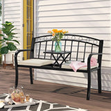 AVAWING Outdoor Metal Garden Bench, 2-Seat Patio Porch Bench with Steel Frame - Photo 9