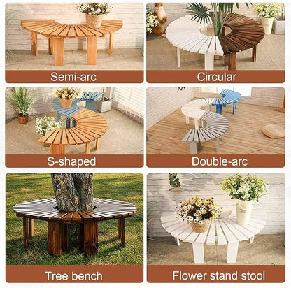 Wooden wrap Around Tree Bench Weatherproof，Semi Circle Garden Bench，Curved Outdoor Bench，for Garden, Park，Patio ，Outside，Plant(Wood,Circle)