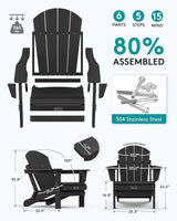 SERWALL Folding Adirondack Chairs Patio Chairs Lawn Chair Set of 8 Outdoor Adirondack Chair Weather Resistant for Patio - Photo 2