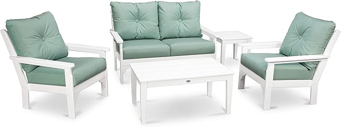 POLYWOOD® Vineyard 5-Piece Deep Seating Set in White/Spa