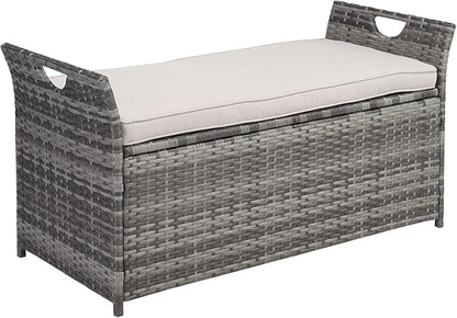 Outvita 40 Gallon Outdoor Storage Box, Patio Rattan Storage Bench with Cushion for Backyard, Balcony, Poolside, Garden, Gray