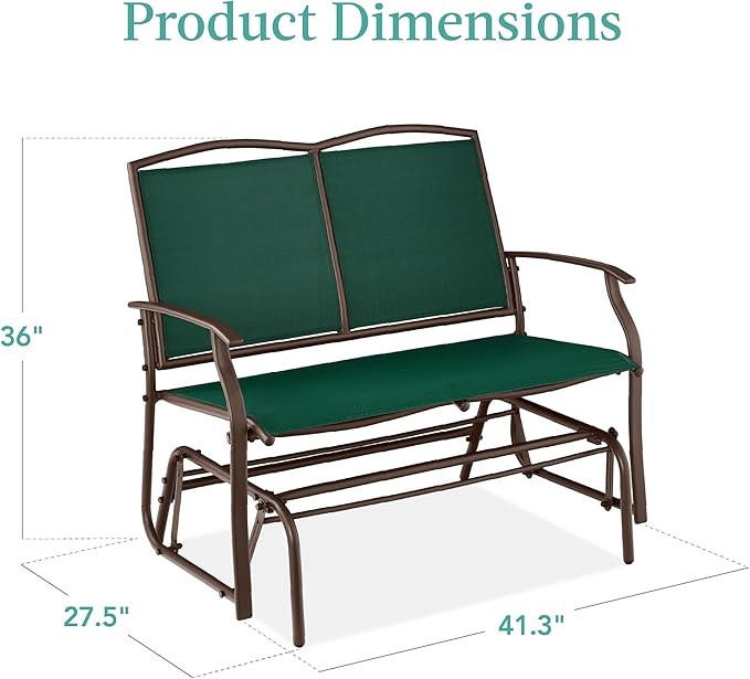 Best Choice Products 2-Person Outdoor Patio Swing Glider Steel Bench Loveseat Rocker for Deck, Porch w/Textilene Fabric - Photo 3