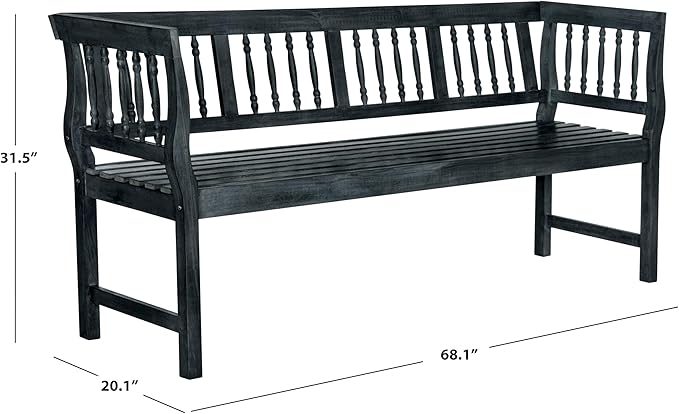 SAFAVIEH Outdoor Patio Furniture Collection – Brentwood Dark Slate Grey Distressed Acacia Wood Bench with Silver Accents, Classic Outdoor Seating for Porch or Garden (PAT6732K)