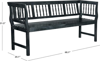 SAFAVIEH Outdoor Patio Furniture Collection – Brentwood Dark Slate Grey Distressed Acacia Wood Bench with Silver Accents, Classic Outdoor Seating for Porch or Garden (PAT6732K)