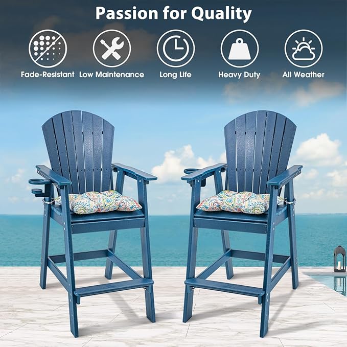 Sundale Outdoor Adirondack Bar Chairs Set of 2, Patio HDPE Bar Stools with Backrest - Photo 6
