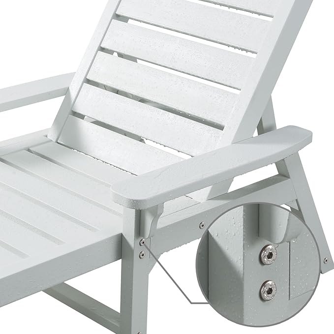 Psilvam Chaise Lounge, Lounge Chair with Adjustable Backrest, Supports Up to 350 lbs, All Weather Recliner Poly Lumber Lounges Bed for Poolside, Porch, Patio