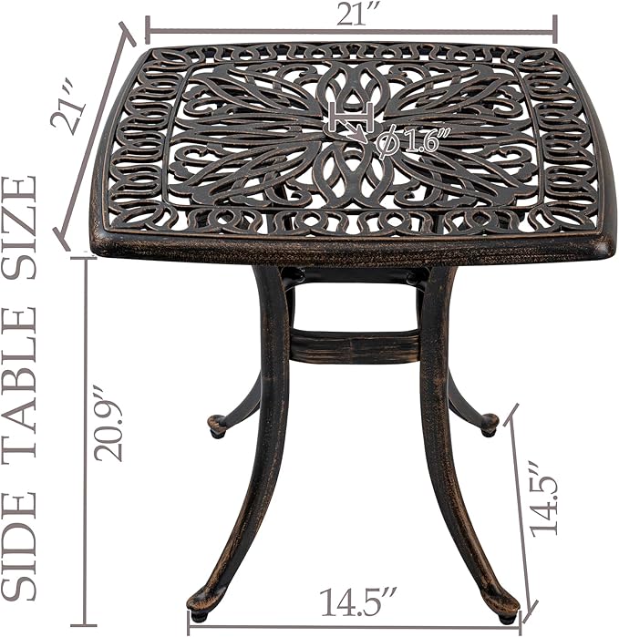 Outdoor Cast Aluminum Side Table End Table for Patio, Backyard, Pool, Indoor Companion, Easy Maintenance and Weather Resistant, Bronze