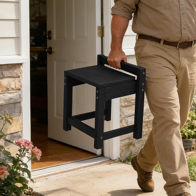 Stackable HDPE Foot Stool - All-Weather Indoor/Outdoor Seating for Patio, Living Room & Bathroom, Waterproof Windproof Heavy-Duty High-Density PE Step Stool, 4 Sets, Black
