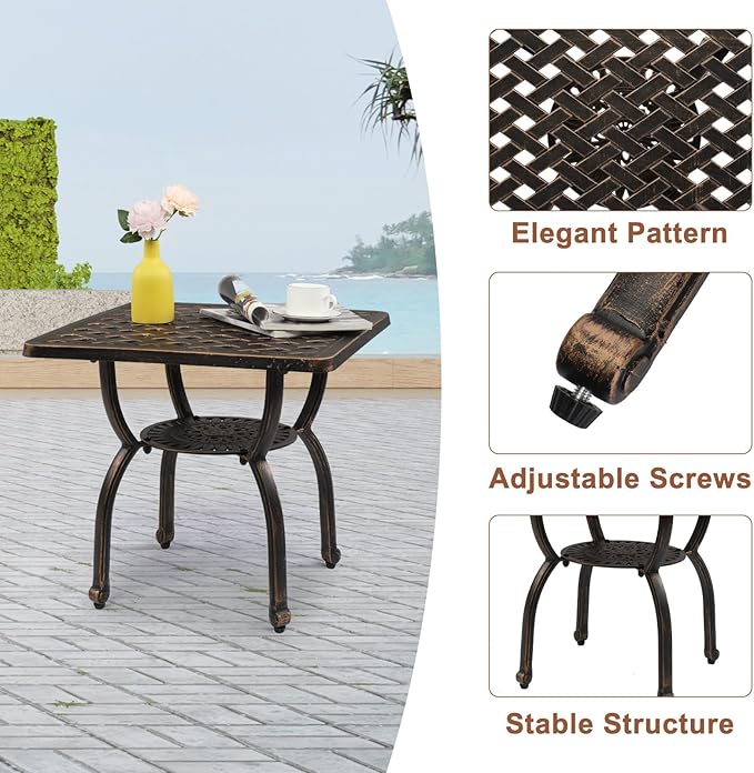 Outdoor Cast Aluminum Side Table, Cast Aluminum Outdoor Anti-Rust Patio Coffee Bistro Table for Indoor, Garden, Porch - Photo 8