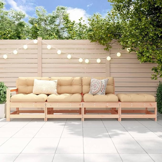 Rustic Modular Garden Outdoor Sectional Sofa Solid Pine Wood 25.9x24.4x27.8 in Brown Patio Lounge Set for Balcony Deck Backyard Seating
