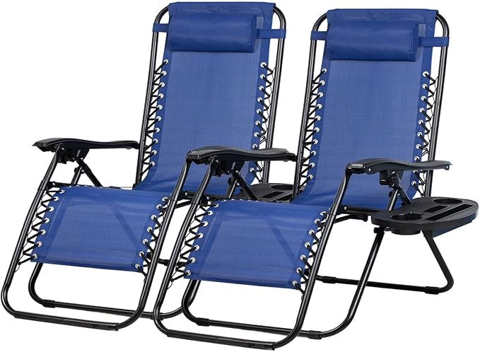 Nazhura Set of 2 Relaxing Recliners Patio Chairs Adjustable Steel Mesh Zero Gravity Lounge Chair Beach Chairs with - Photo 1