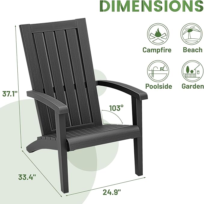 NUNU LAB Outdoor Adirondack Chairs, Plastic Adirondack Chair with Cup Holder, Weather Resistant Patio Chairs - Photo 2