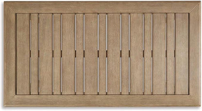 Signature Design by Ashley Gerianne Outdoor Coffee Table, Eucalyptus Wood With 5‑Step Protective Finish & Slatted Top for Rain Shedding, Durable for Outside Patio Use, Brown