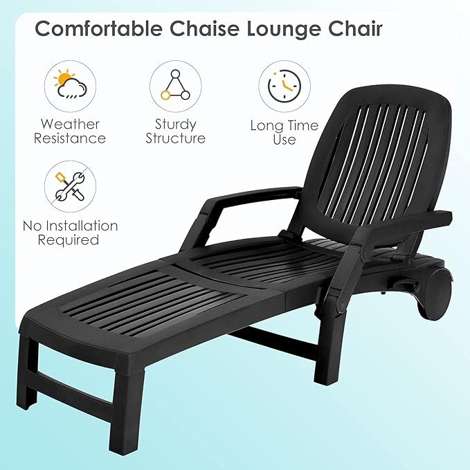 Tangkula Outdoor Chaise Lounge Chair, 5-Position Adjustable Recliner with Storage Box and Flexible Wheels - Photo 5