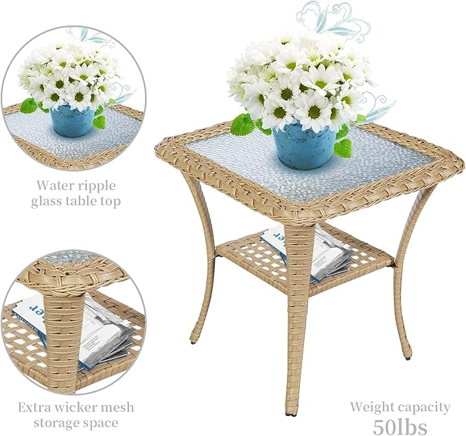 Belord Outdoor Rocking Chairs Set of 2, Wicker Rocker Rocking Chairs for Porch, 3 Pieces Patio Furniture Sets Rocking Bistro Set with Cushions and Side Table