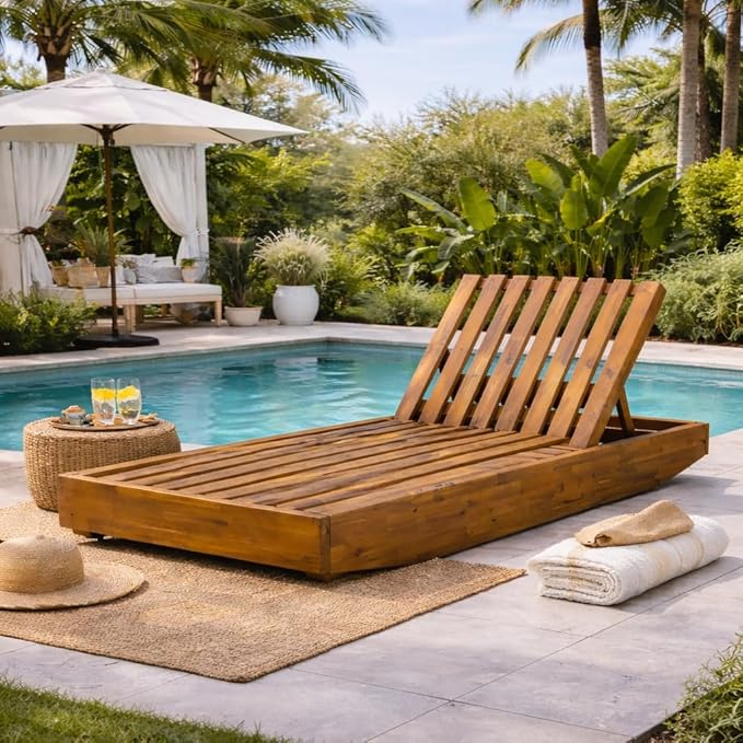 Christopher Knight Home Maril Acacia Wood Chaise Lounge Chair Outdoor, Adjustable Backrest Sun Lounger Recliner - Photo 1