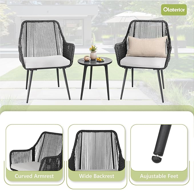 Patio Dining Chairs, Outdoor Dining Chairs with Armrest and Cushion Set of 6, Woven Twisted Wicker Rattan Chair, Modern Indoor Outdoor Seating for Garden, Lawn, Backyard, Black
