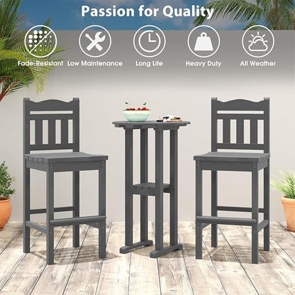 Sundale Outdoor Tall Adirondack Bar Chair Set of 2, HDPE Patio Stools with Backrest, 27.5 Inch Seat Height Tall Bistro Dining Counter Stool, All-Weather Pub Height Chair (Gray, 4 Bar Stools)